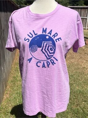 J. Crew Lavender Short Sleeve Tee with Navy Graphic